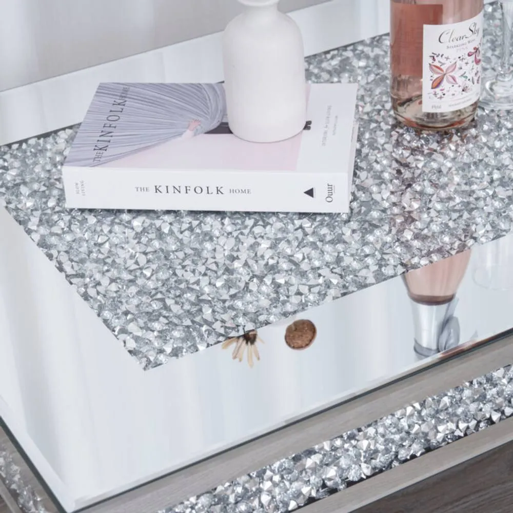 Comfy Living Ltd Rectangular Diamond Mirror Crystal Coffee Table in Silver 4