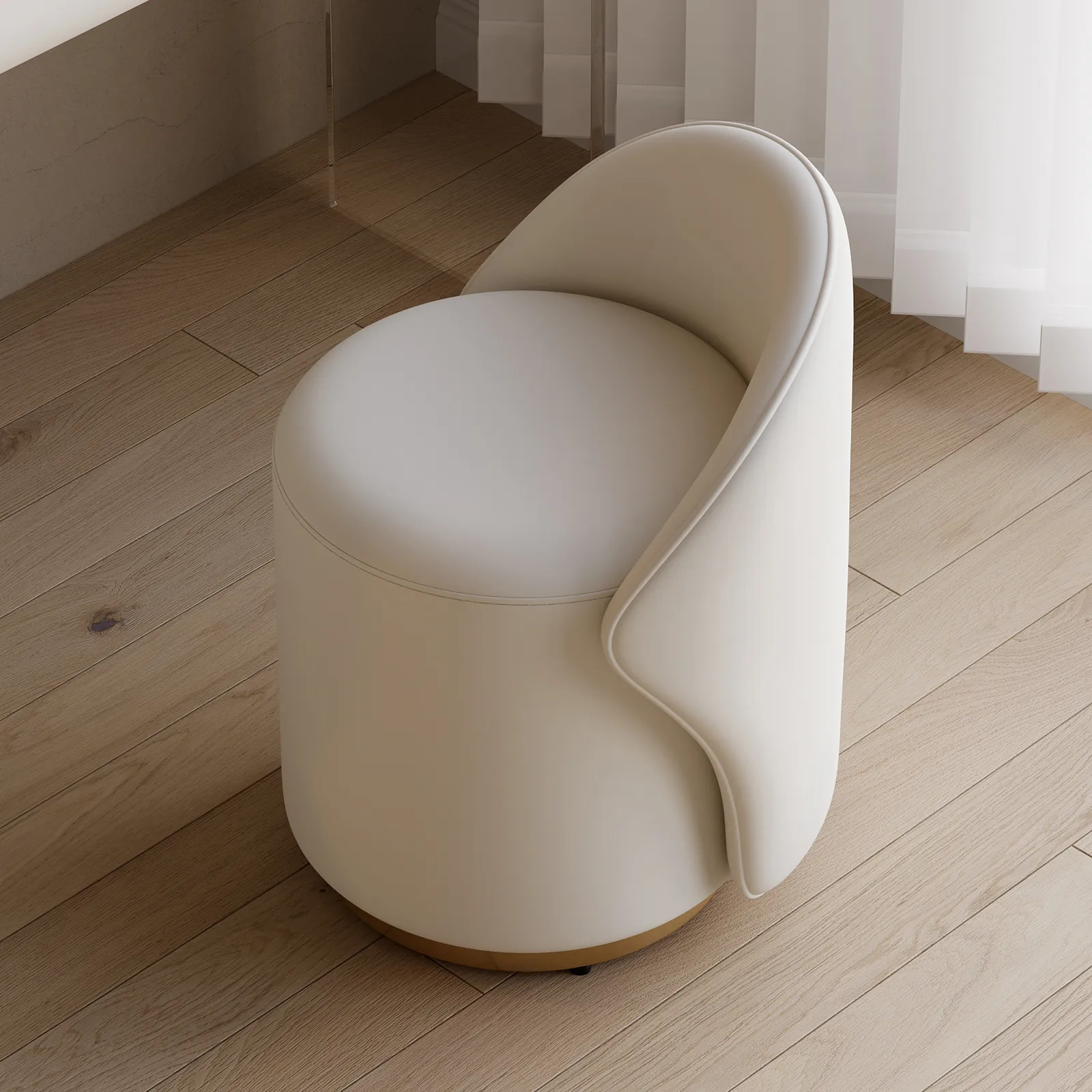 Leather Round Dressing Table Stool with Back Accent Chair