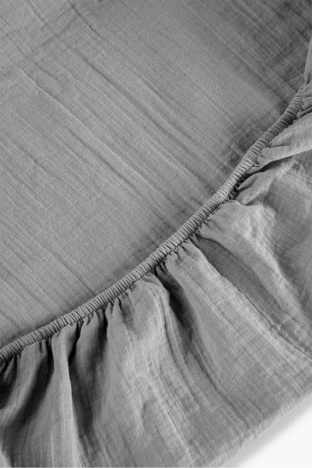 CHRISTY Double Layered Relaxed Retreat Luxury Cotton Bedding Fitted Sheets in Grey 2