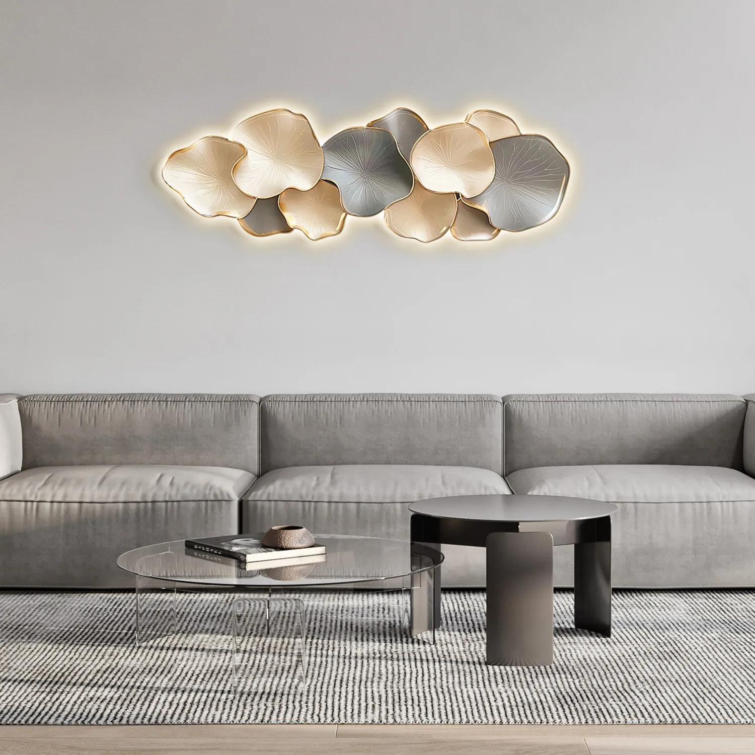 Modern Wall Art LED Wall Decor with Unique Textured Design in Off White & Gray