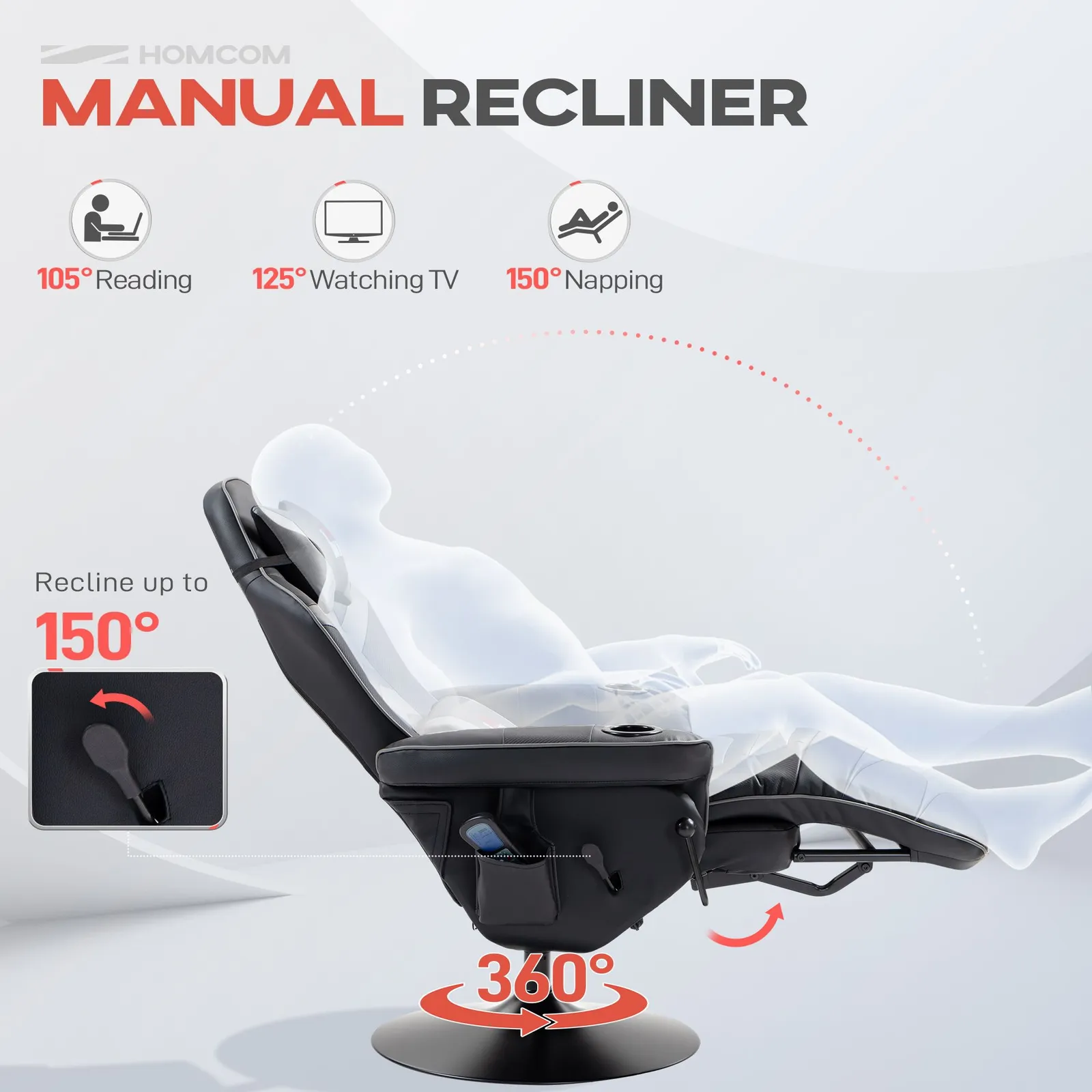 HOMCOM Massage Recliner Chair with Remote, PU Leather Recliner Armchair Grey 6