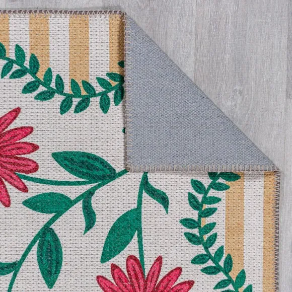 Scallop Washable Floral Border Rug 3