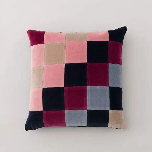 Clara Cubed Patchwork Cotton Velvet Square Cushion 3