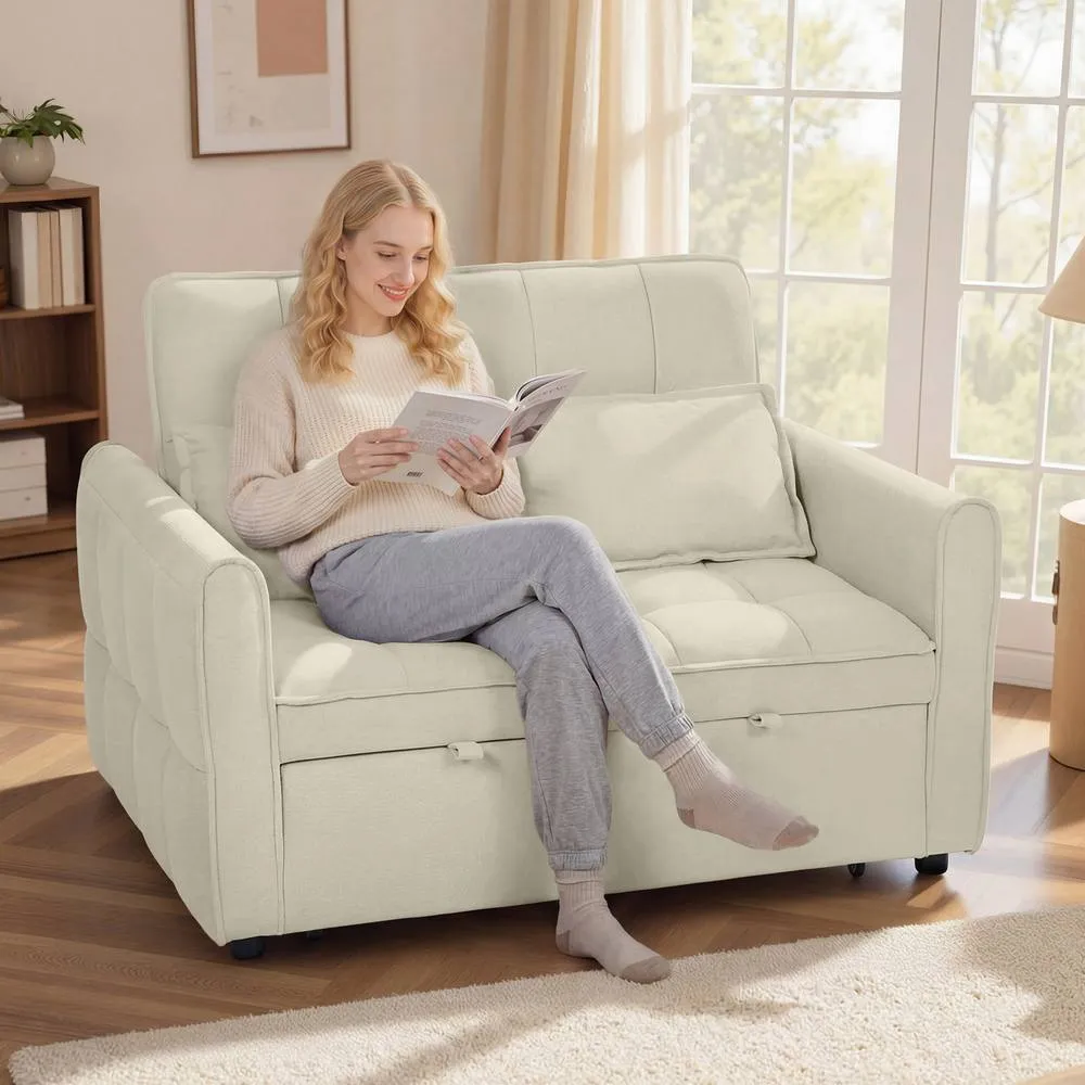 HOMCOM 2 Seater Sofa Bed, 3-in-1 Sleeper Sofa with Adjustable Backrest in Light Brown