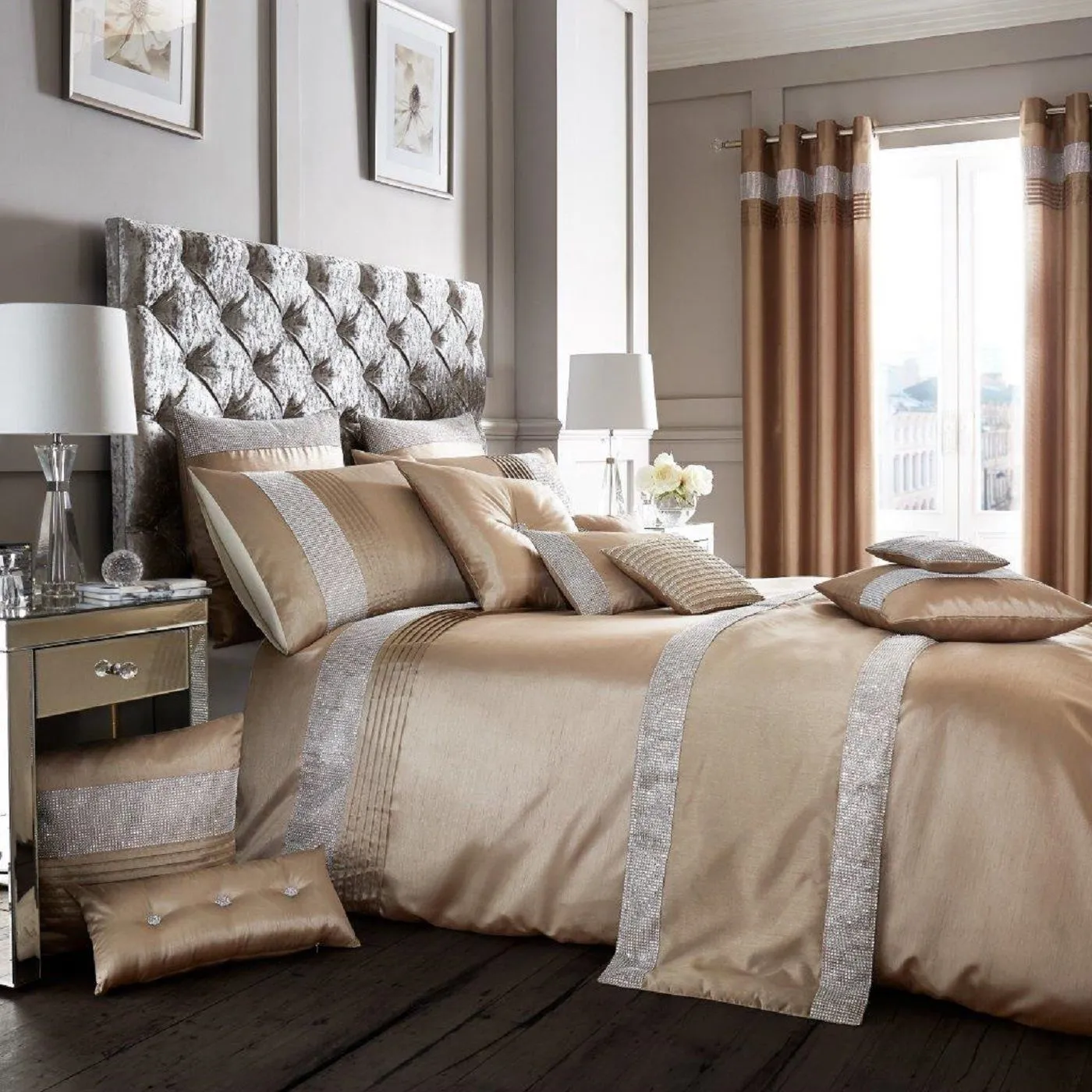 Smart Living Premium Polycotton Onyx Duvet Cover With Pillowcases in Camel