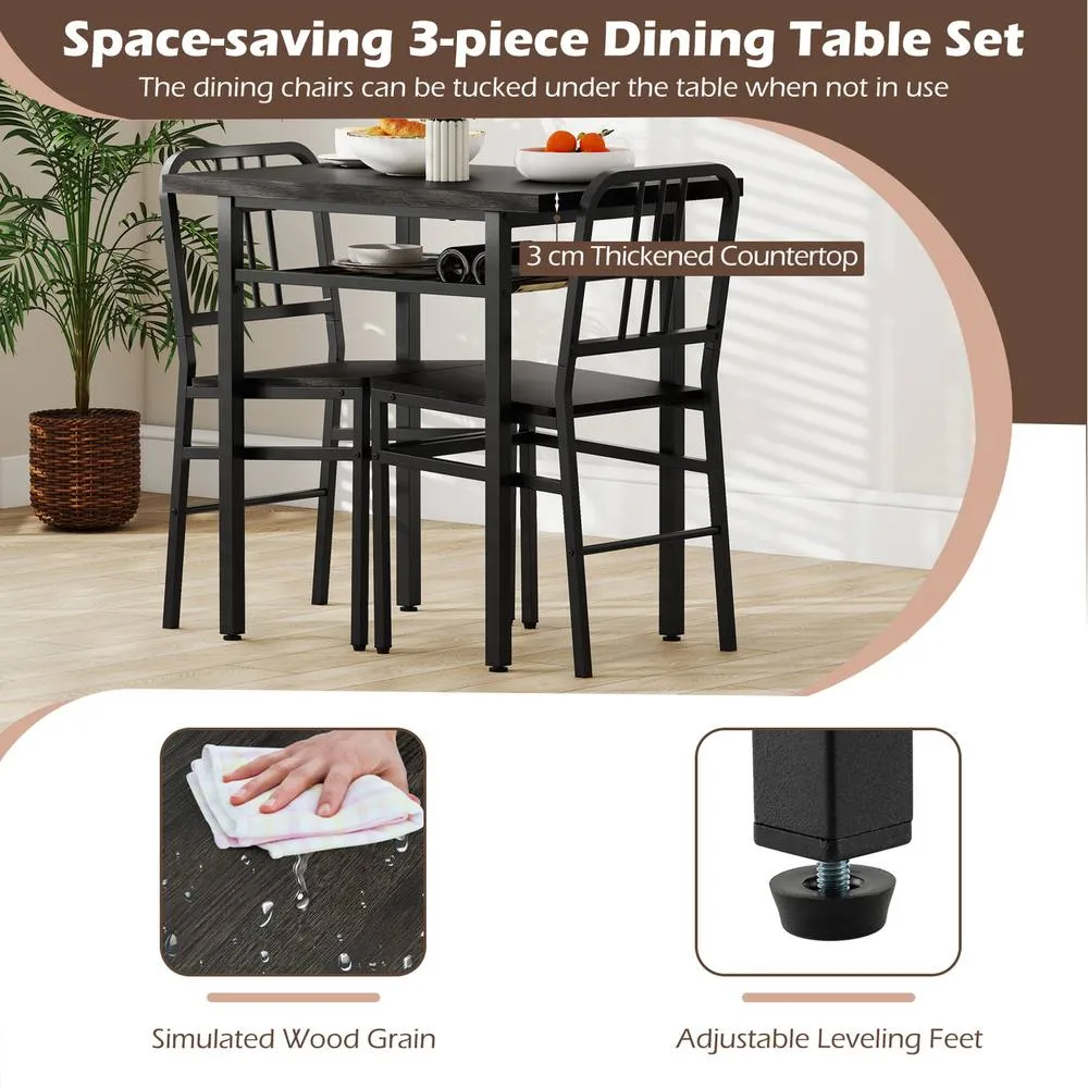 Costway 3-Piece Dining Table Set Rectangular Kitchen Table & 2 Chairs-Gray in Grey 4