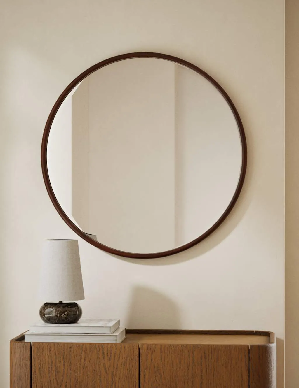 M&S Wooden Round Mirror 80cm Brown