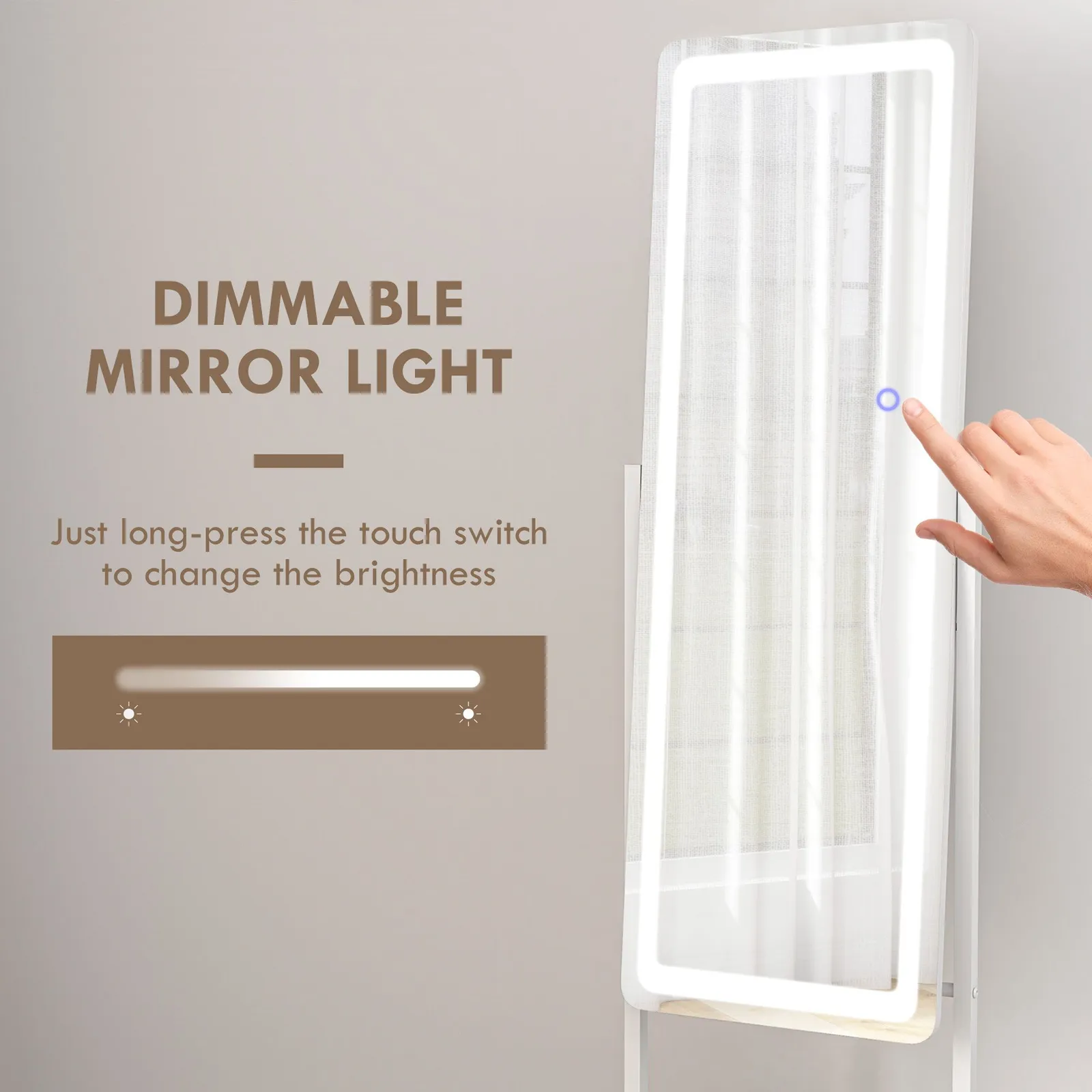 HOMCOM LED Lighted Full Length Mirror, Floor Standing Mirror with Shelf in White 4