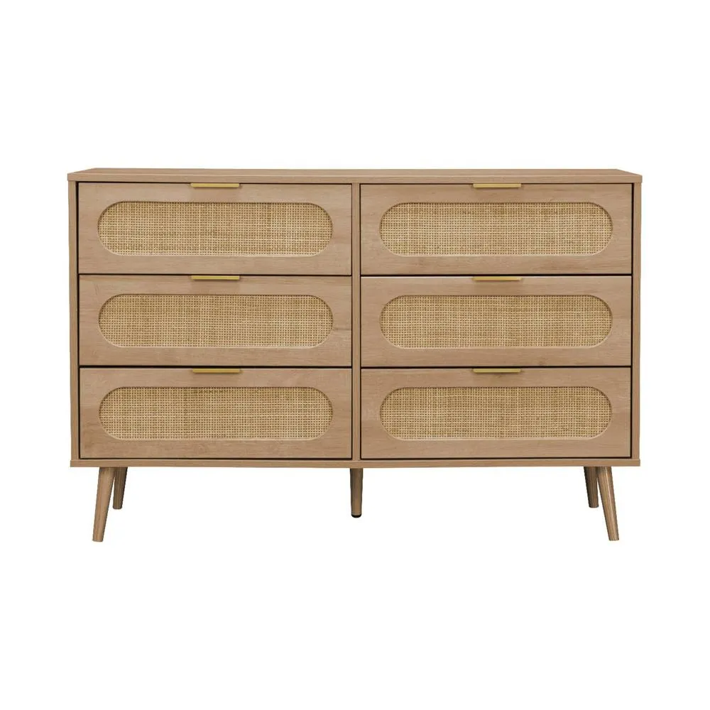 sweeek Wood & rounded cane chest of drawers, 6 drawers in Beige 6