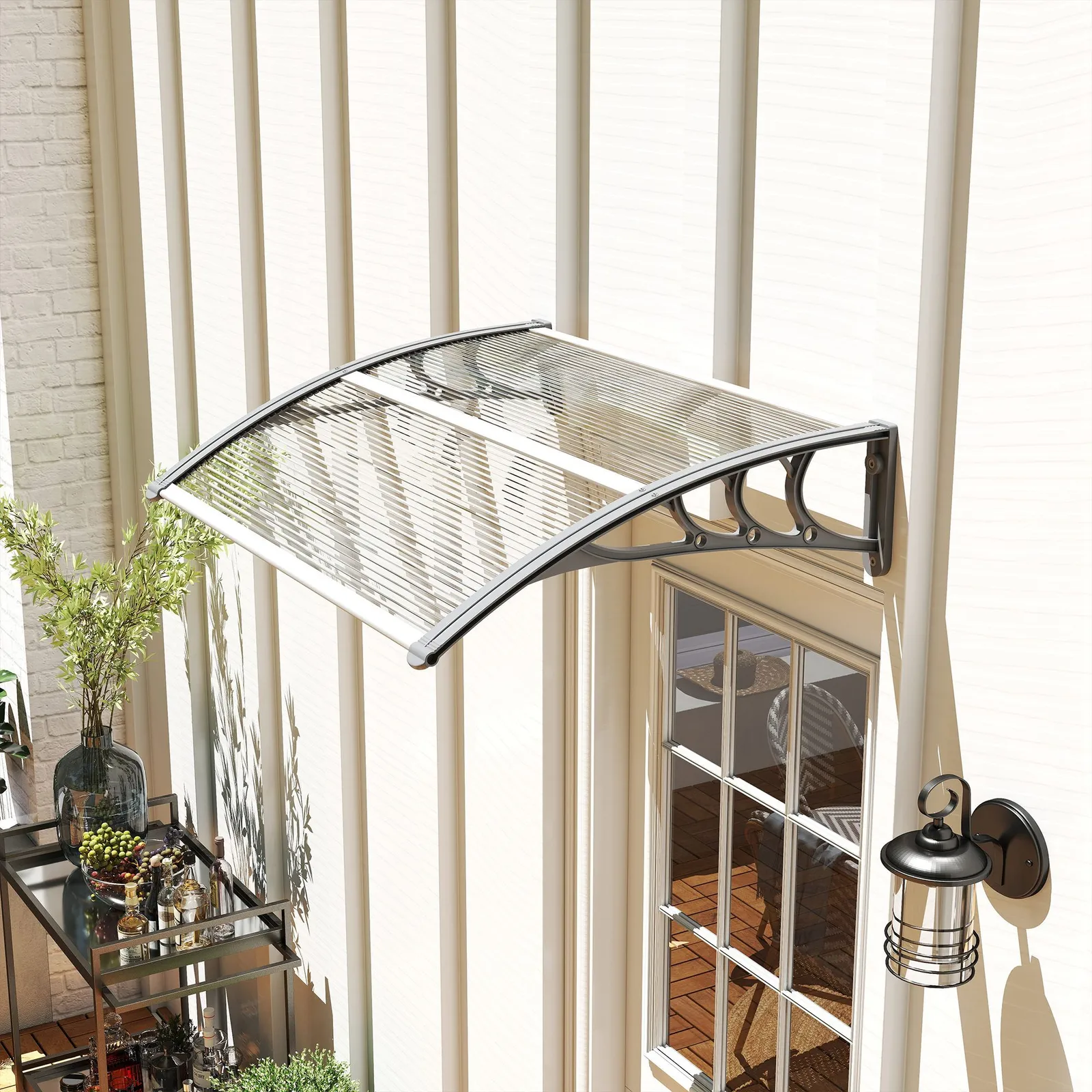 OUTSUNNY Door Canopy Awning Outdoor Window Rain Shelter for Door 100 x 75cm in Clear