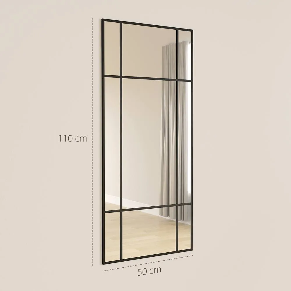 HOMCOM Window Style Vanity Mirror 110 x 50cm Hanging Wall Mirror Black 3