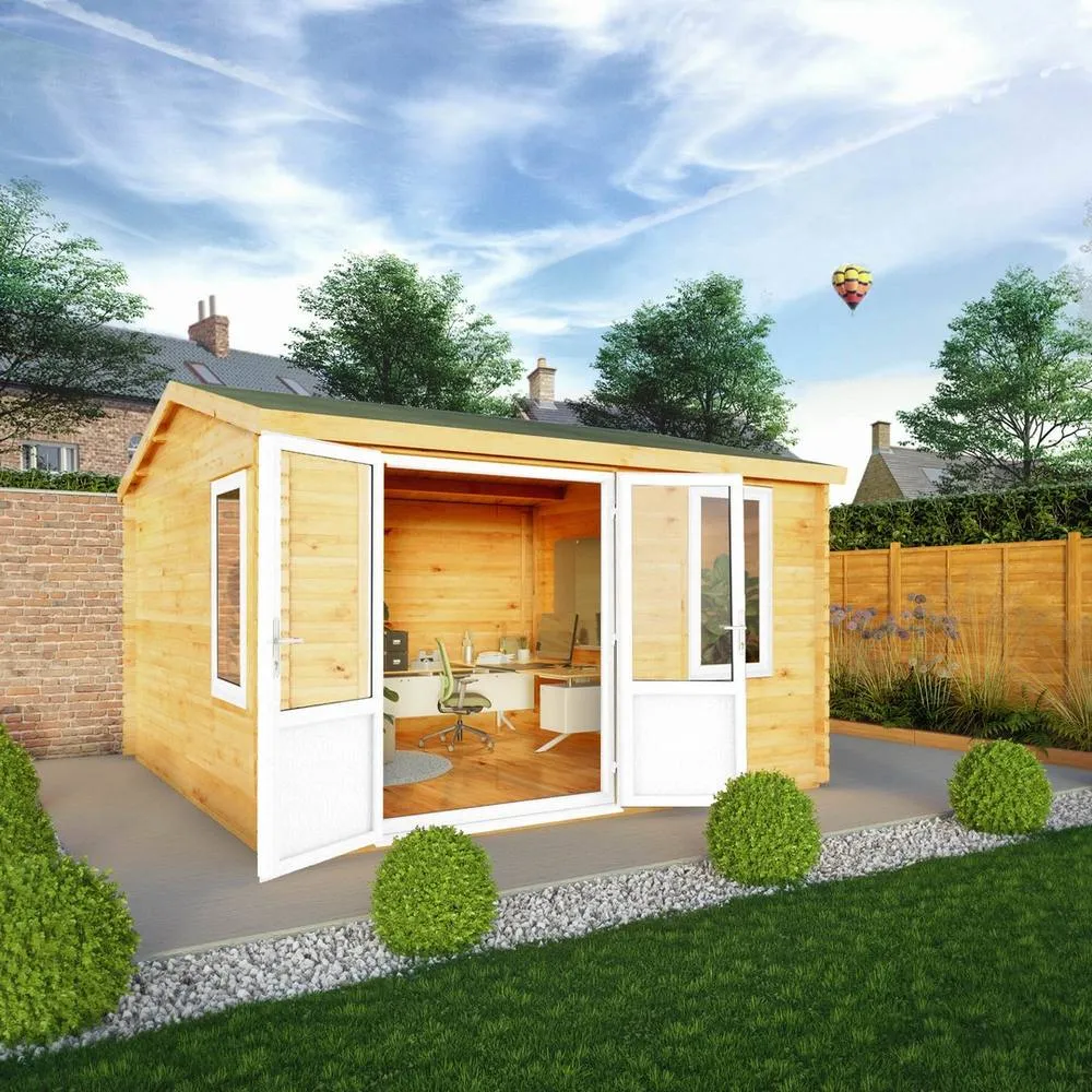 Mercia 4 x 4 m Home Office Elite Log Cabin with White UPVC Windows & Doors in Light Tan 6