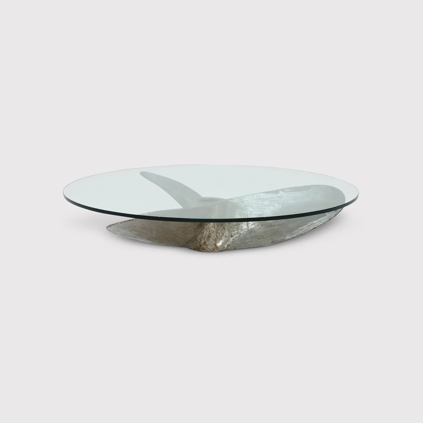 Timothy Oulton Junk Art Propeller Round Coffee Table Small, Silver Glass | Barker & Stonehouse