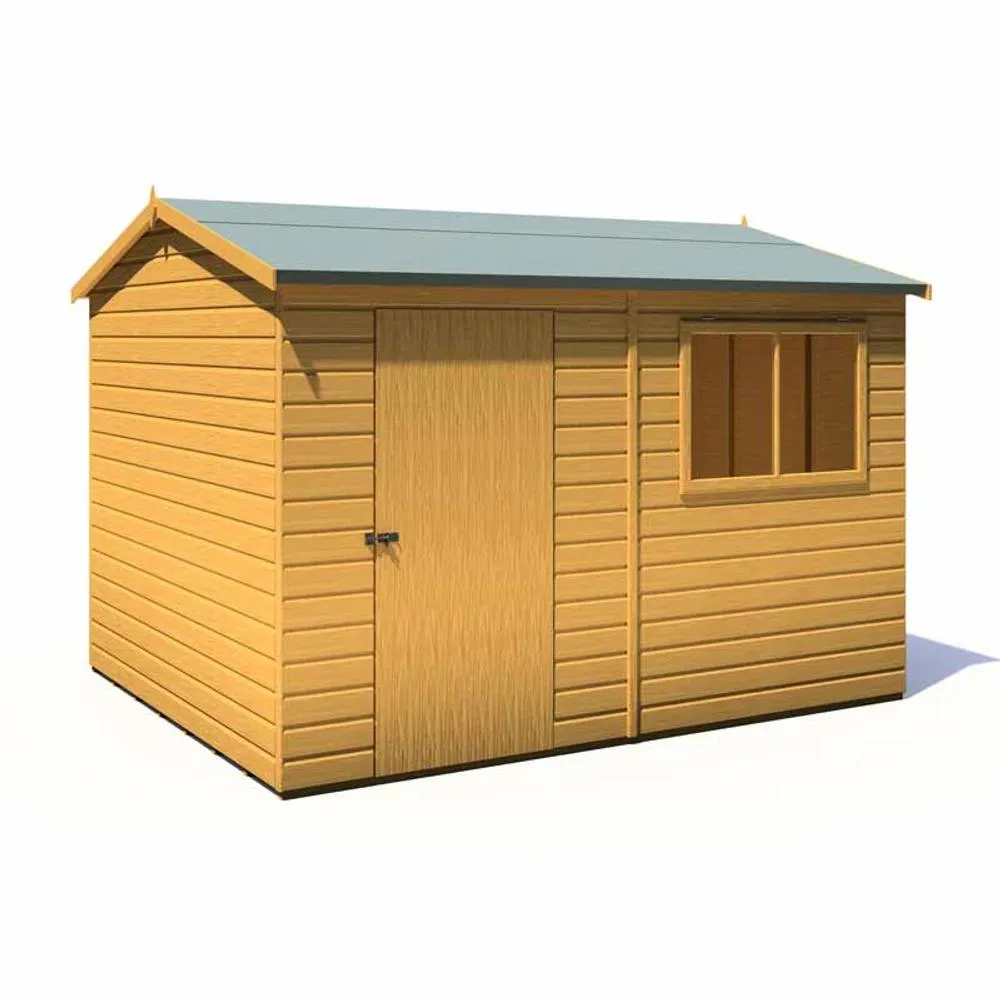 Shires Lewis 10 x 8 Feet Single Door Reverse Apex Style D Shed in Light Brown 3