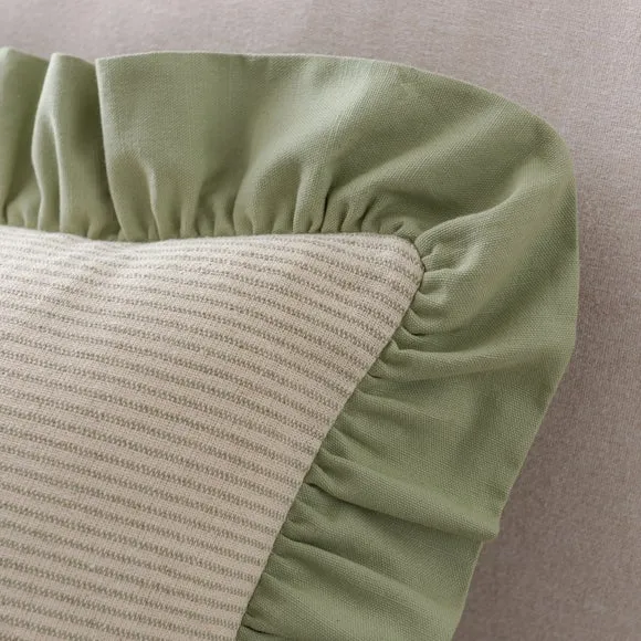 Isabelle Striped Ruffle Cotton Square Cushion Cover 4