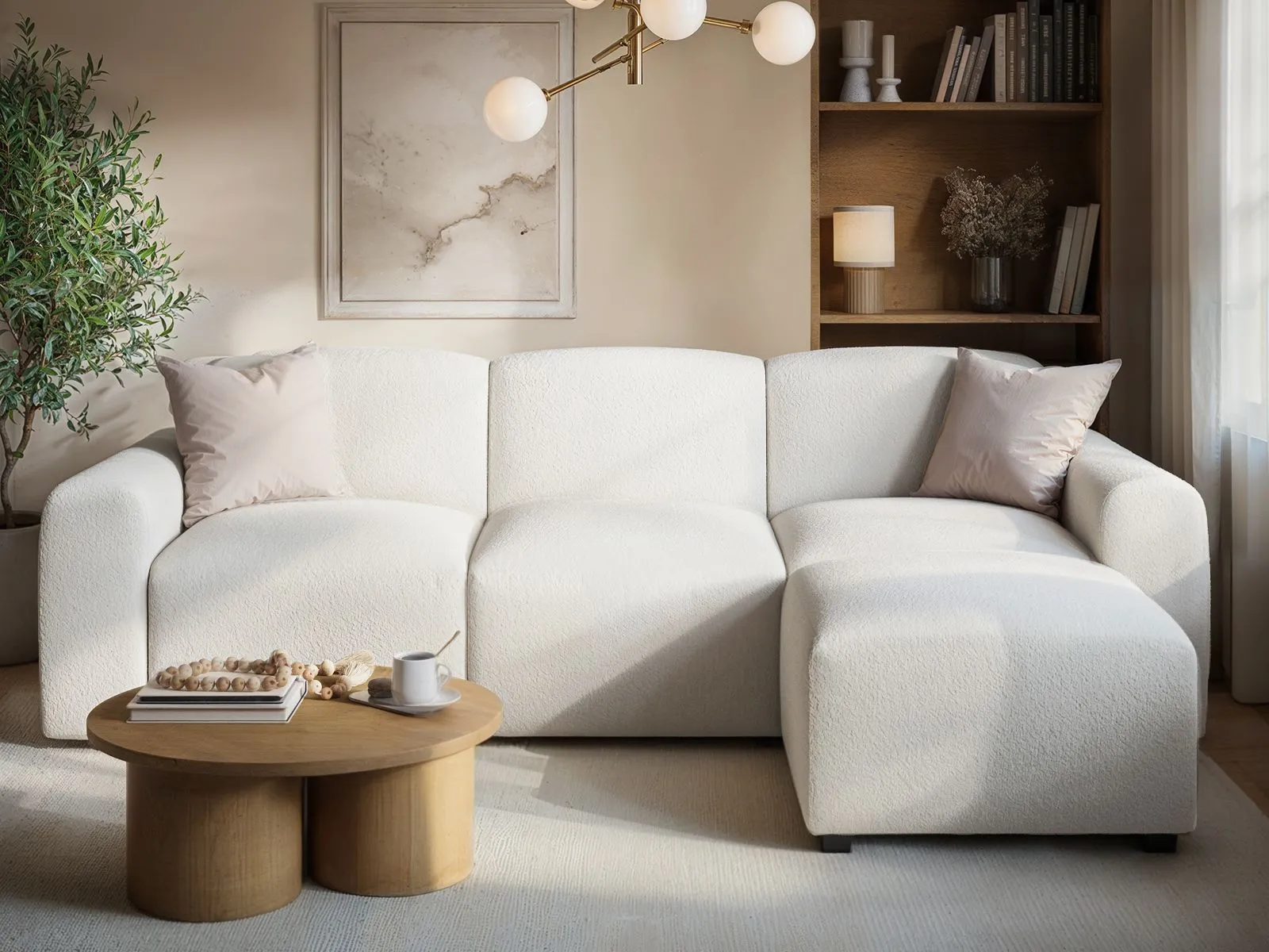 Flair Manon Boucle 3 Seater Corner Sofa in Cream