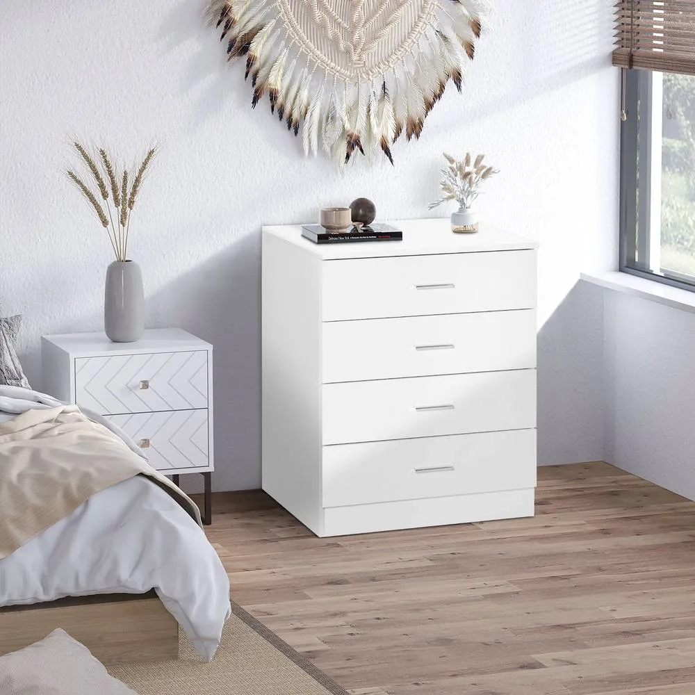 HOMCOM Storage Cabinet Vertical Drawer Chest of 4 with Metal Rails Anti Tip in White 2
