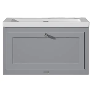 Bayswater Hartleigh Plummett Grey Traditional Wall Hung Vanity Unit & 1 Tap Hole Modern Recessed Basin - 800mm