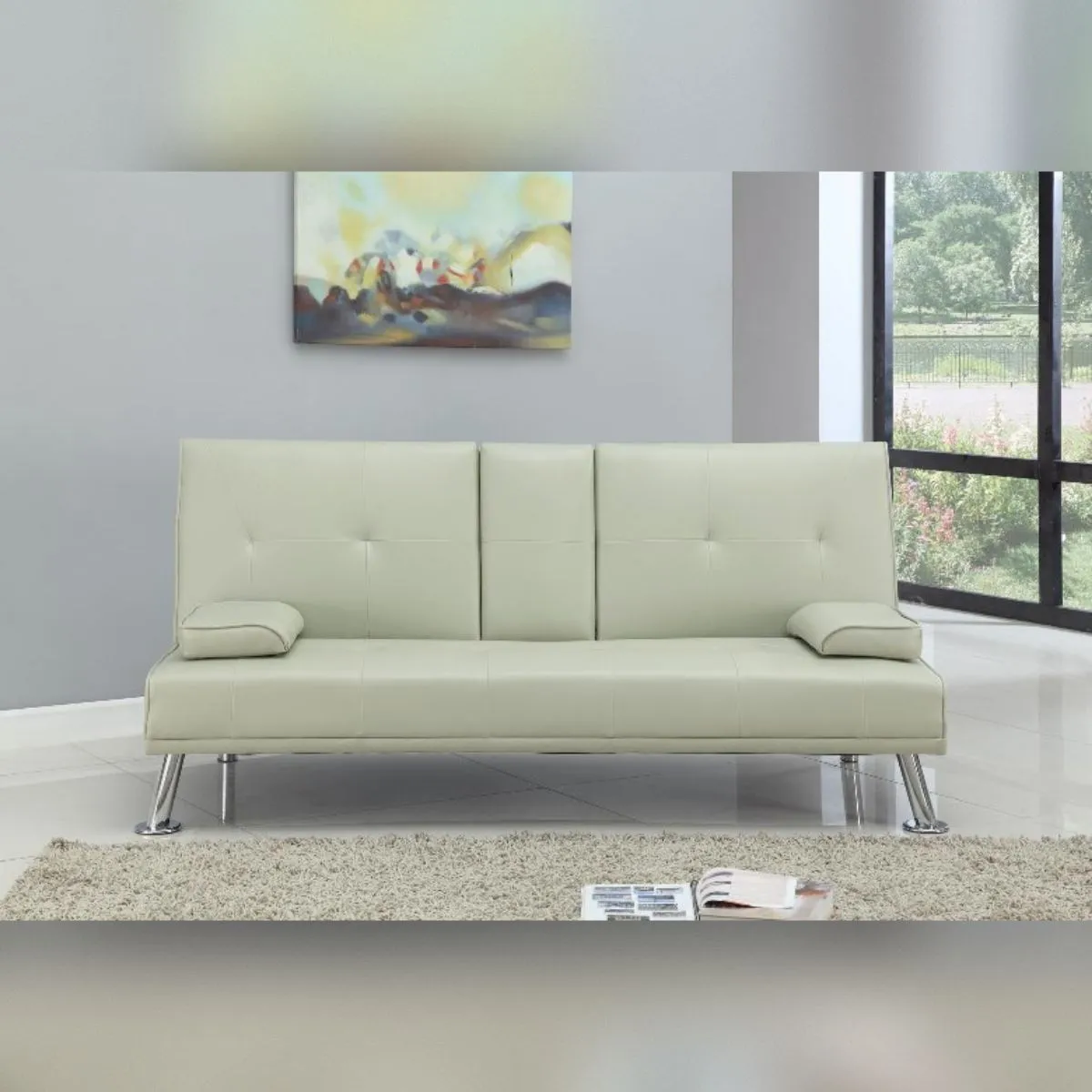 Comfy Living Ltd Faux Leather Italian Style Luxury Sofa Bed with Bluetooth Speakers in Cream 2