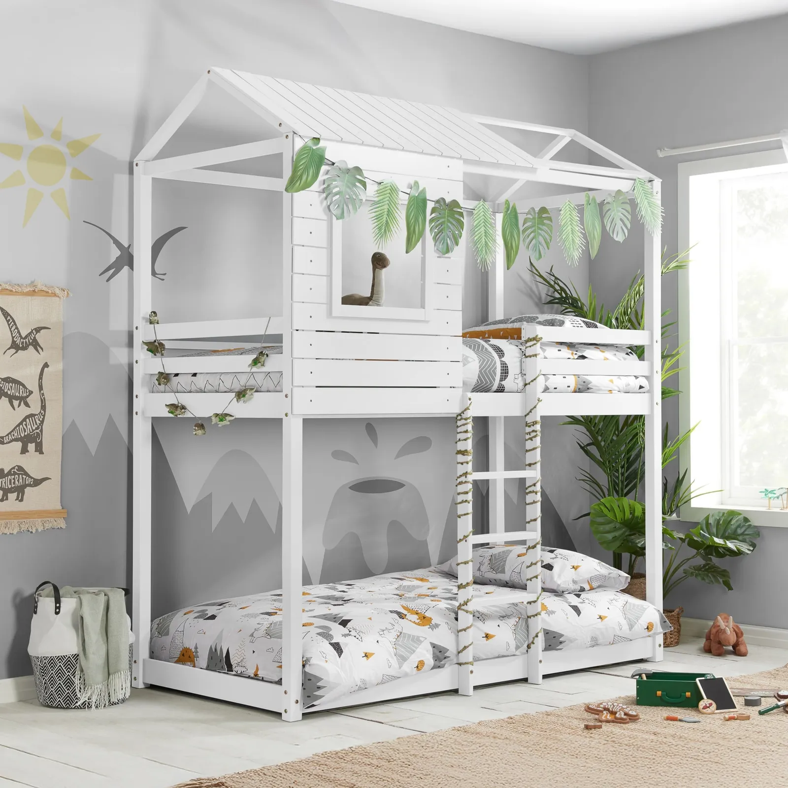 Adventure - Single - Kids House Style Bunk Bed - White - Wooden - 3ft - Happy Beds