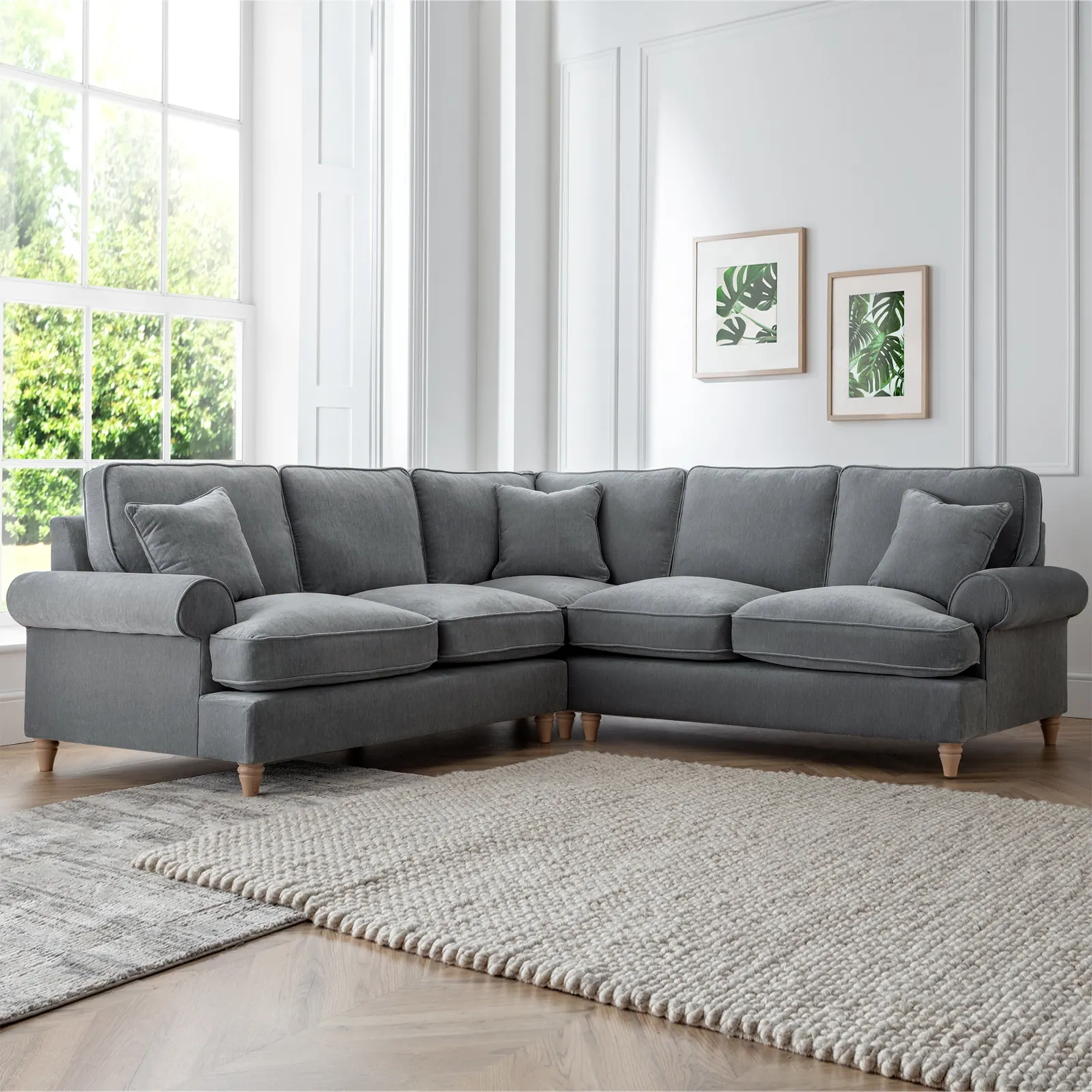 The Great Sofa Company Ezra Large Textured Velvet Corner Sofa - Scroll Arm in Charcoal