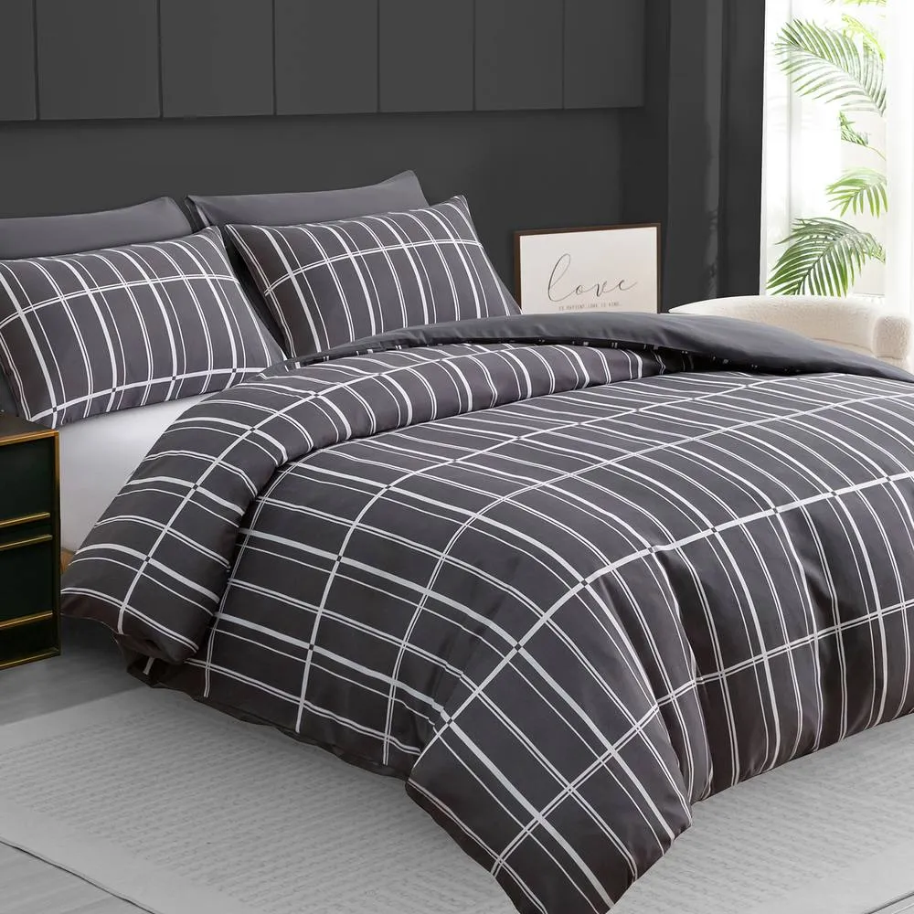 Grace Premium Microfiber Duvet Cover Set Ultrasoft Reversible Bedding in Charcoal