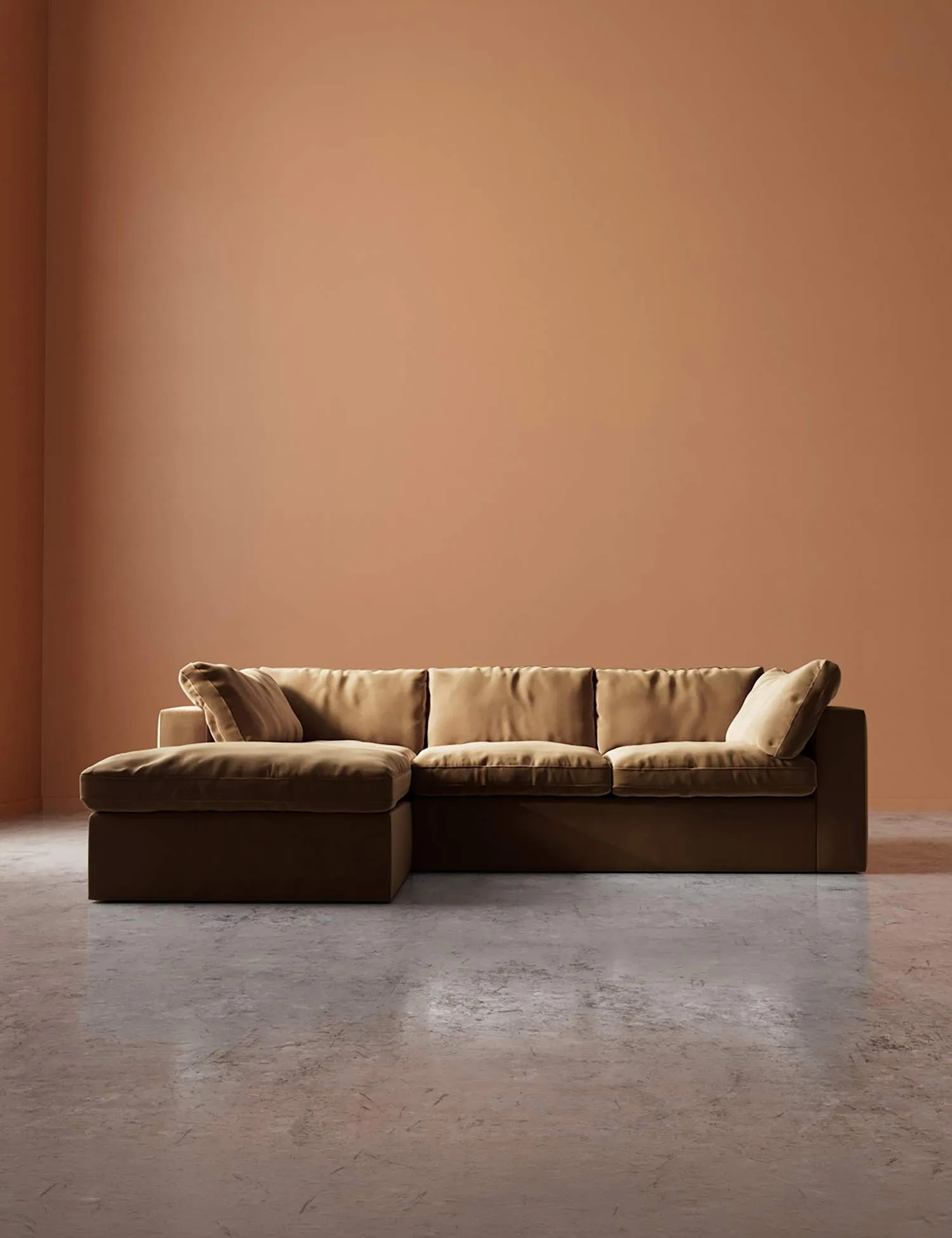 Swoon Easy Velvet Left Corner Sofa Tan