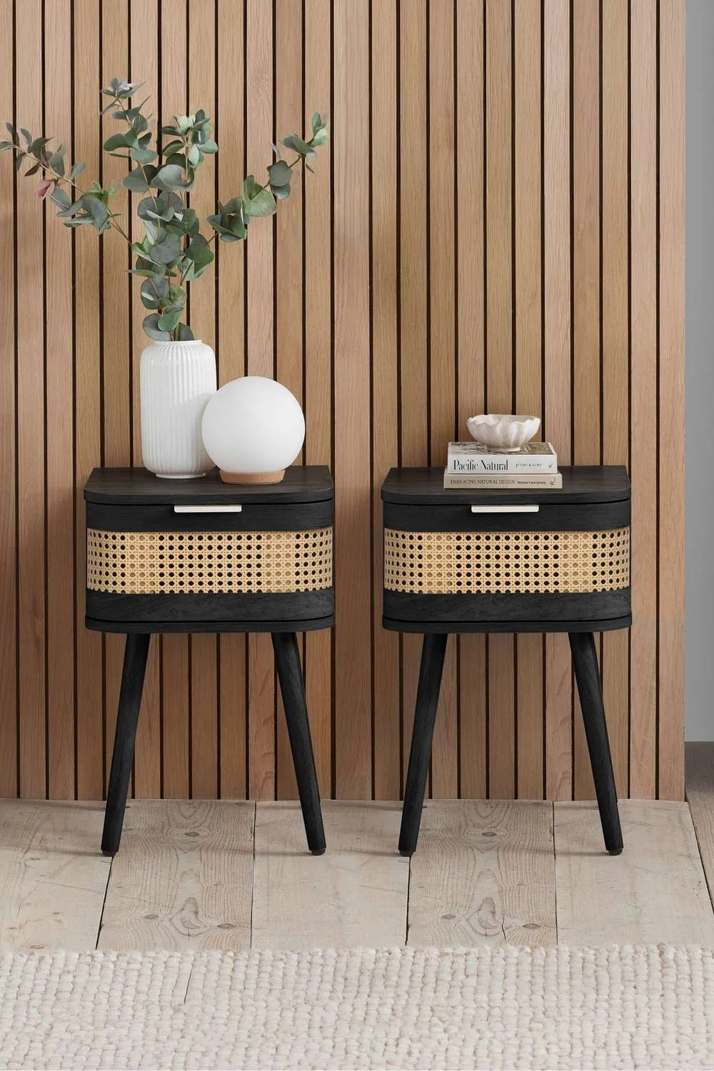 Birlea Pair of Rattan Bedside Cabinet 1 Drawer Black Sark Side Table