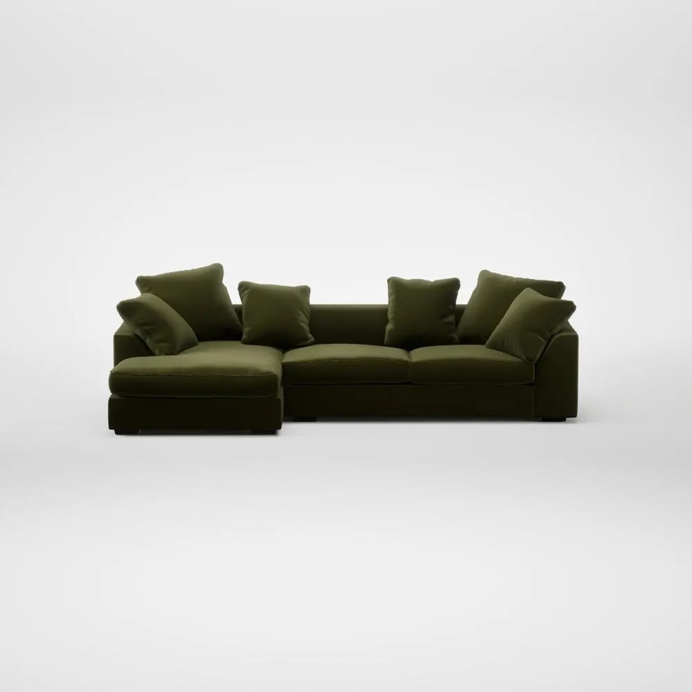 Heal's Cumulus Left Hand Facing Chaise Sofa Cotton Velvet Evergreen Black Feet 2