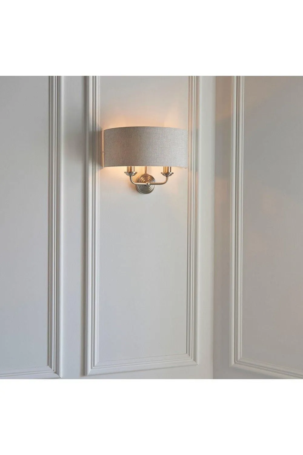 Netlighting Highclere Shade Wall Lamp Brushed Chrome Plate Natural Linen in Grey 3