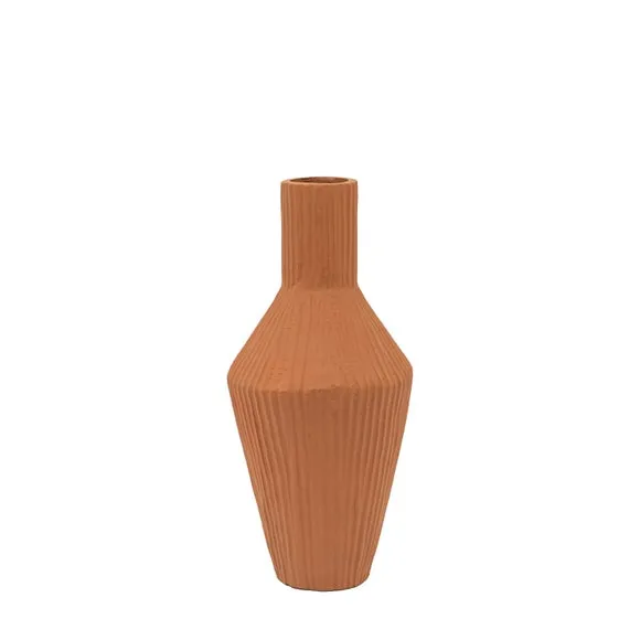 Crossland Grove Poissy Ribbed Cast Metal Vase Terracotta H305Mm, Brown 5