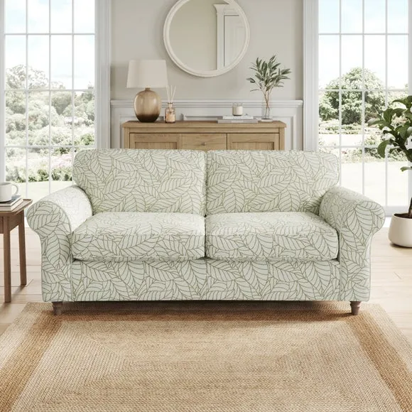 Flori Woven Leaf Fabric 3 Seater Sofa