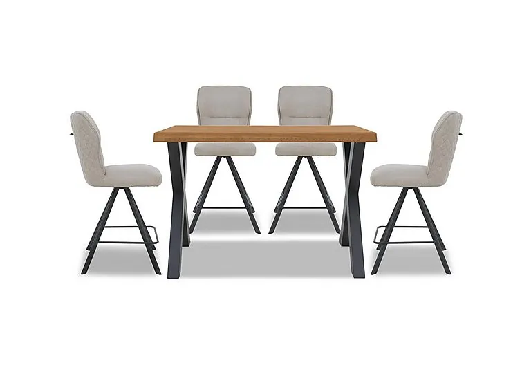 Hades 140cm Straight Edge Table with X Shaped Legs and 4 Terra Taupe Fabric Swivel Bar Stools