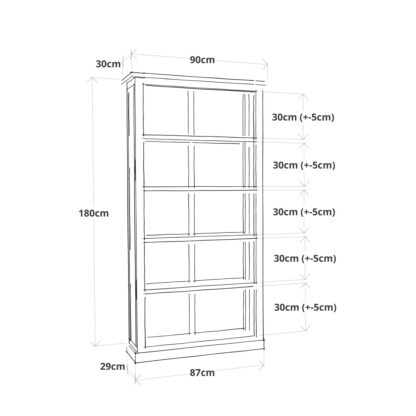 Cabinet Bits Bookcase with plinth 180x90x30cm in Off-White 5