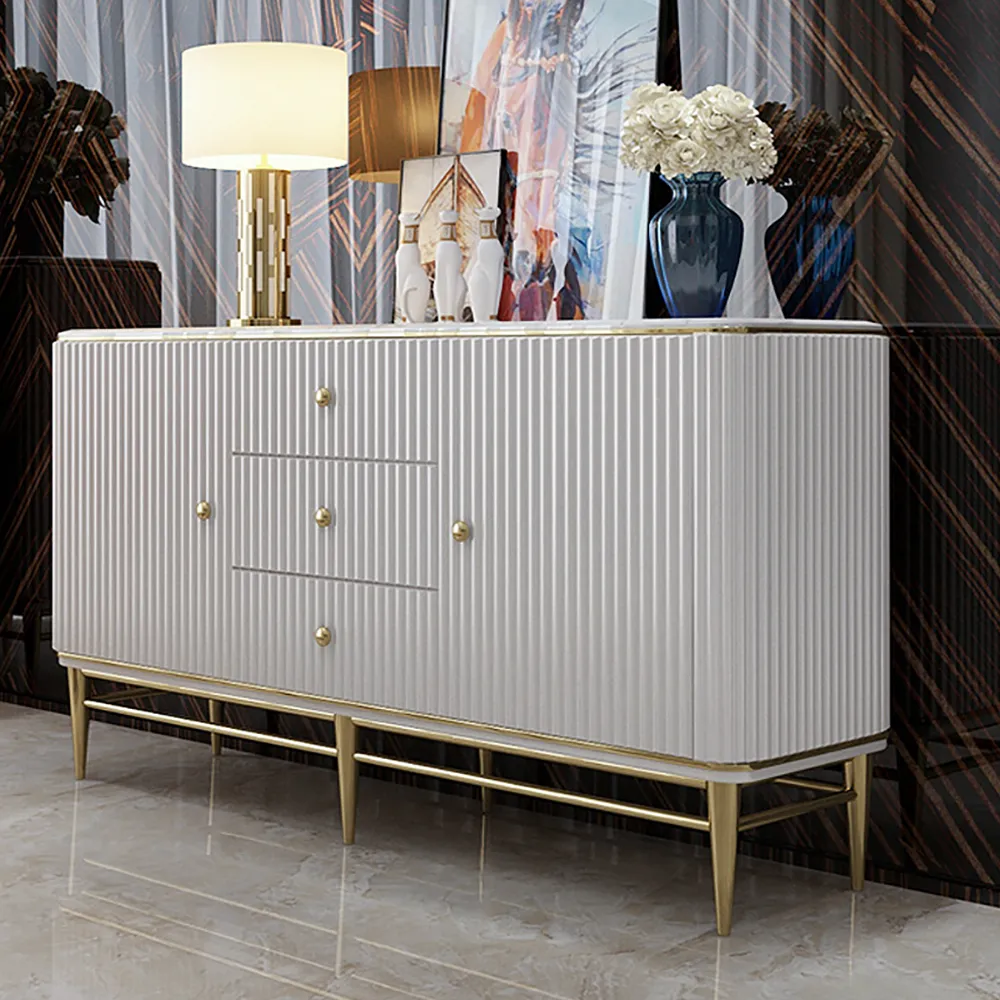 Bline Modern Sideboard Buffet Faux Marble Top with Doors & Shelves & Drawers in Large