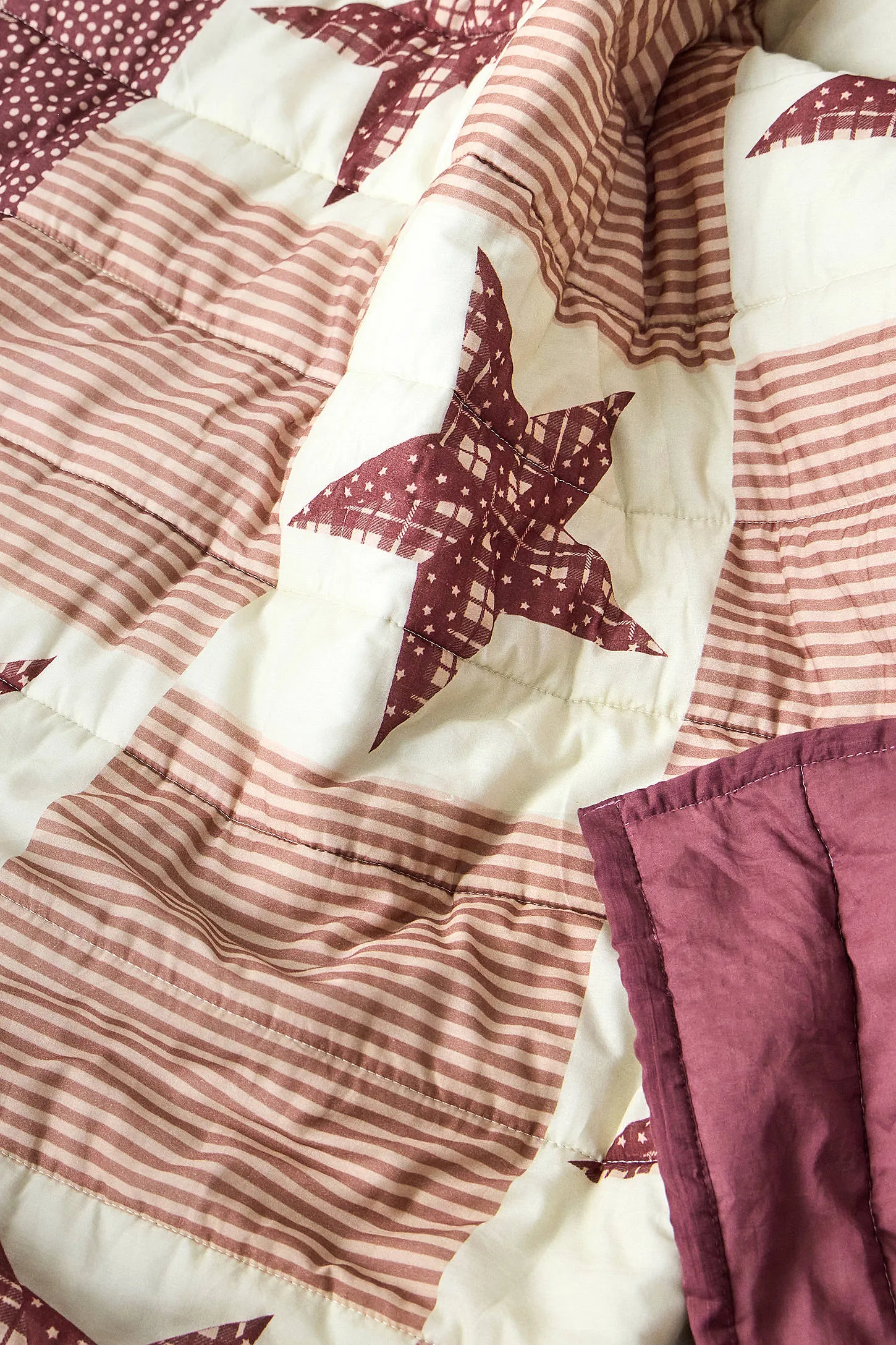 Star Patchwork Quilted Throw - Brown 3