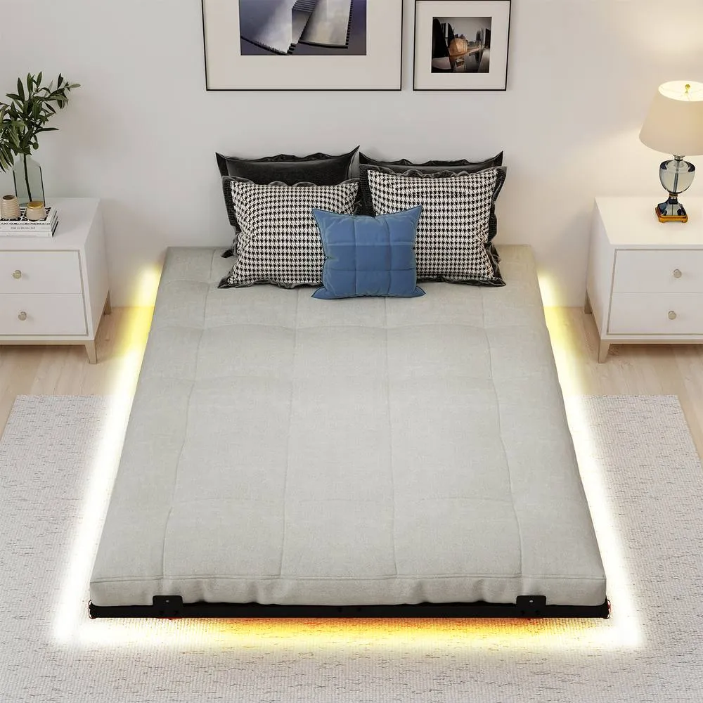 Costway Double Size Floating Bed Frame w/ LED Lights Modern Metal Platform Bed in Black 3