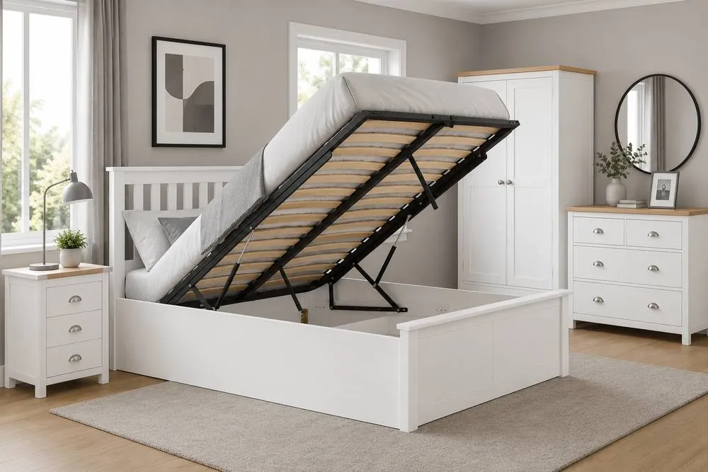 Birlea King Size Ottoman Bed White Aspen Wood Frame Storage 5FT Oak Solid 3