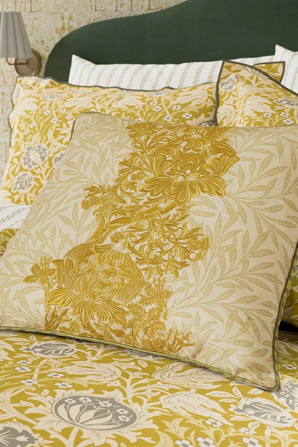 Morris & Co 'Elmcote' Cotton Cushion in Yellow 2