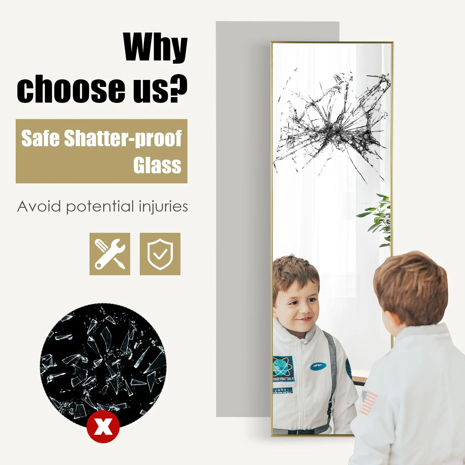 Costway 2 IN1 Full Length Mirror Over the Door Dressing Mirror Hanging Wall Mounted Mirror in Gold 6