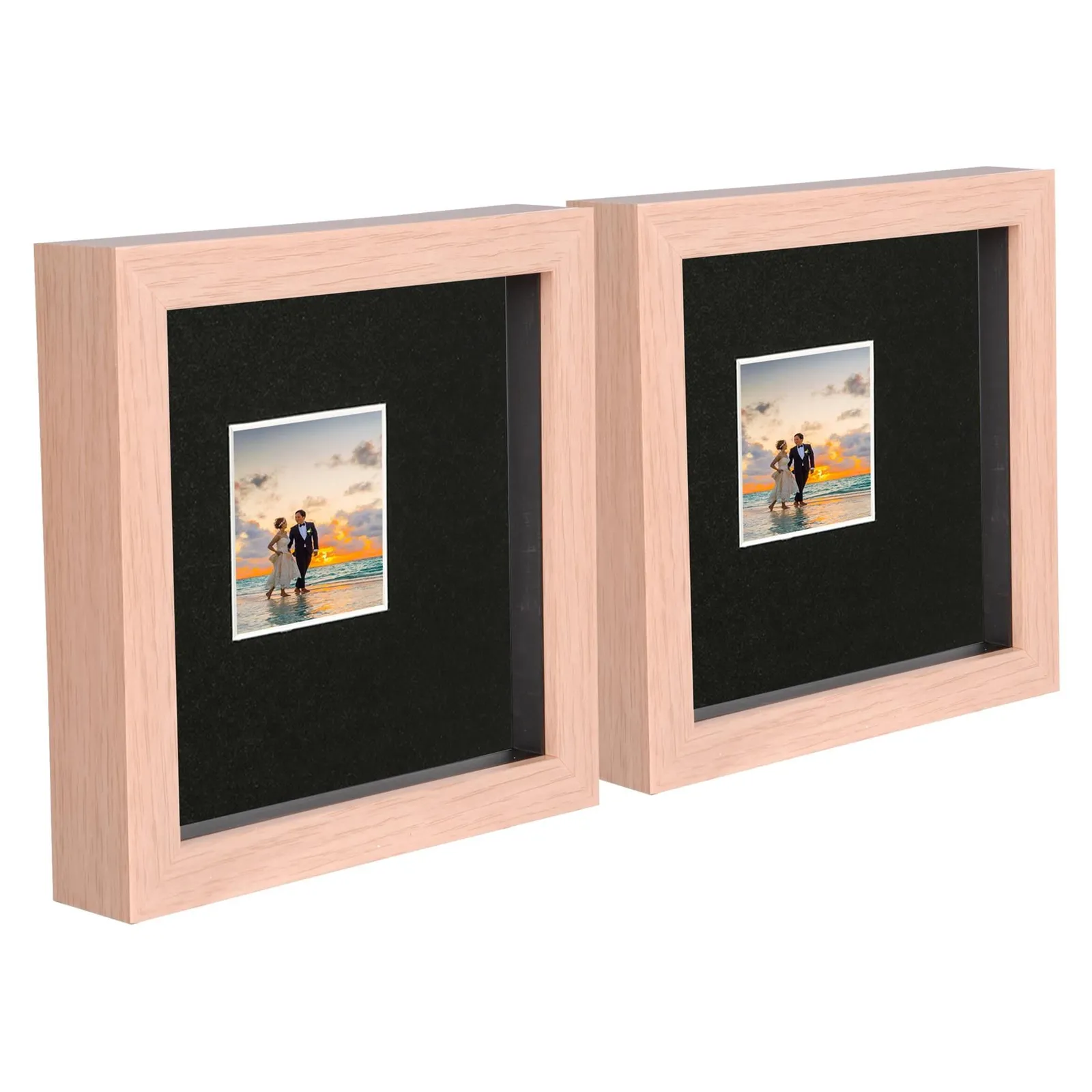 Nicola Spring 6" x 6" 3D Box Photo Frames - 2" x 2" Mount - Light Brown - Pack of 2 in Black 1