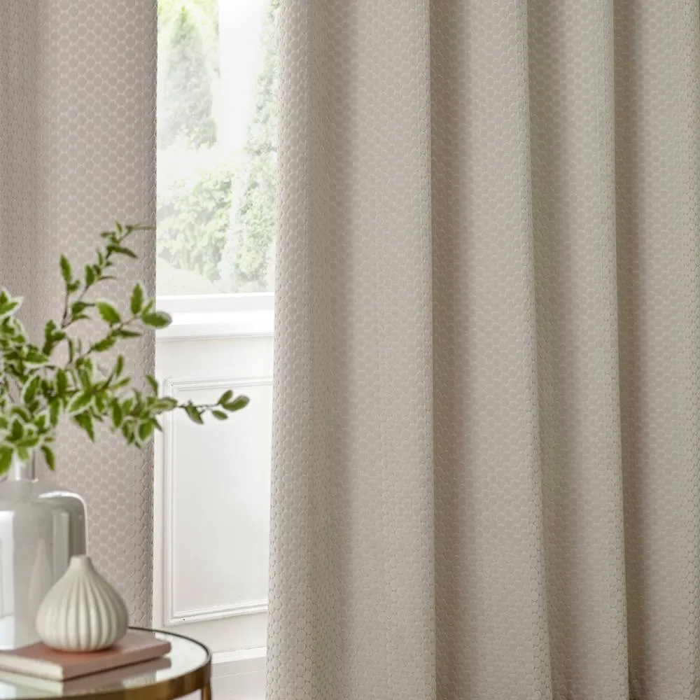Paoletti Neptune Fully Lined Velvet Eyelet Curtain Pair in Ivory 5