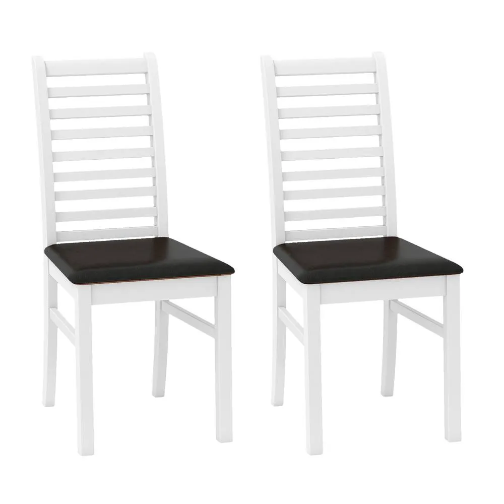 Costway 2PCS Wooden Dining Chair PU Leather Upholstered Kitchen Armless Chairs in White 2