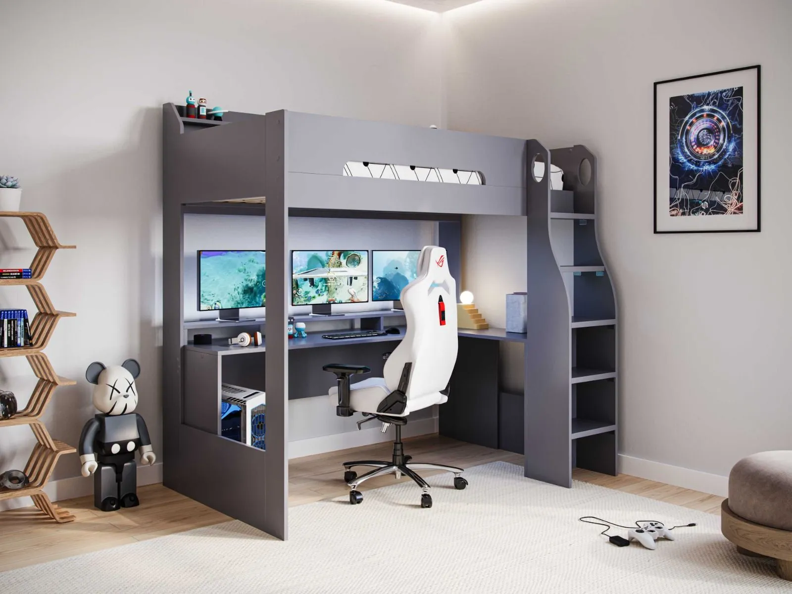 Flair Skyhigh Gaming High Sleeper Bed in Grey