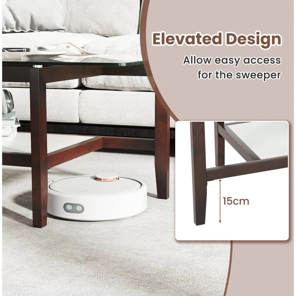 Costway Glass Coffee Table 2-Tier Coffee Table with Storage Shelf-Brown in Brown 5