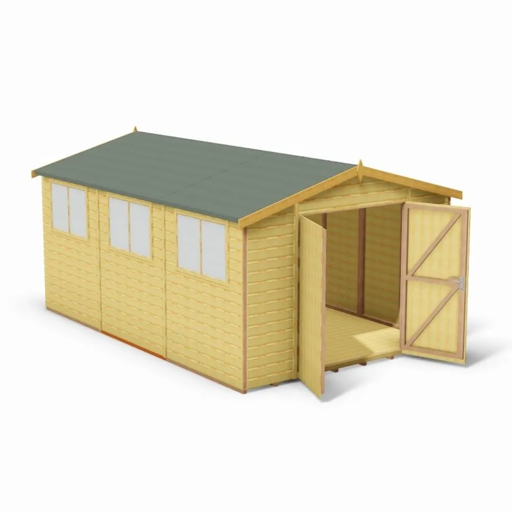 Shires Workspace DD Tongue & Groove Garden Shed Workshop Approx 10x15 Feet in Brown