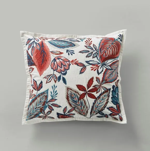 Embroidered Floral Leaves Square Cushion 2