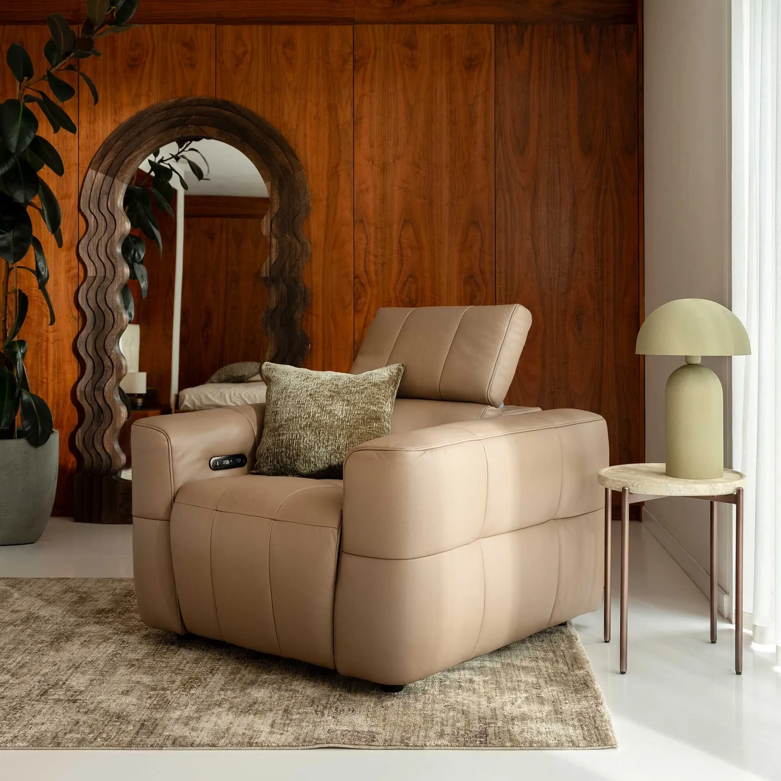 Rochester Armchair Power Recliner With Head Tilt, Neutral Leather | Barker & Stonehouse 2
