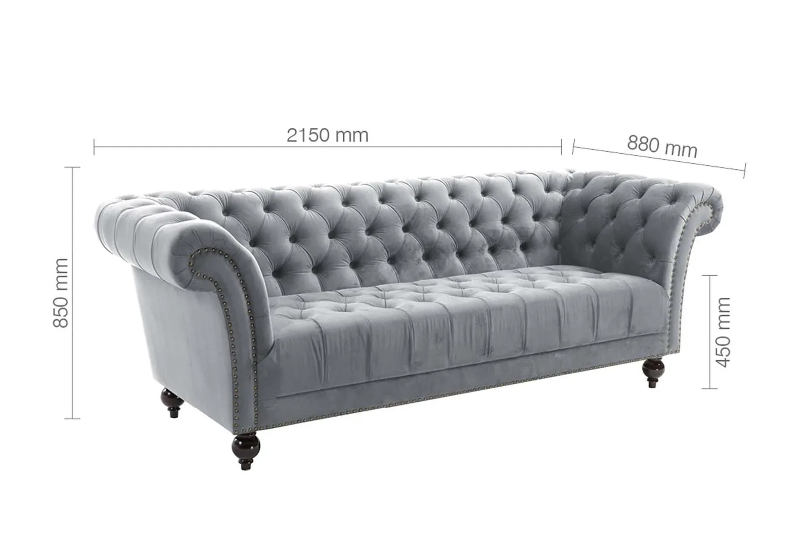 Birlea Chesterfield Sofa 3 Seater Chester Grey Velvet Studded Settee 6