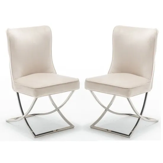 Baltec Cream Velvet Upholstered Dining Chair In Pair